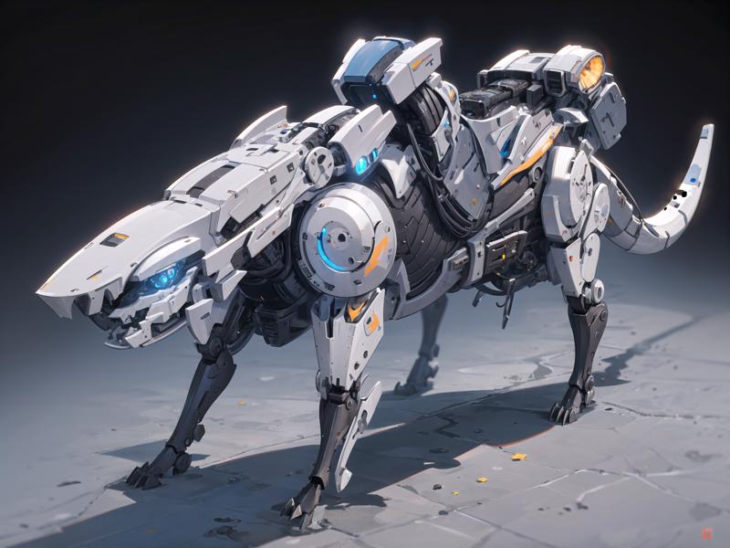 13517-3152711747-horizon,Quadruped machinery,robot, mecha, science fiction, no humans, solo, glowing, blue eyes,tail,  ,.png